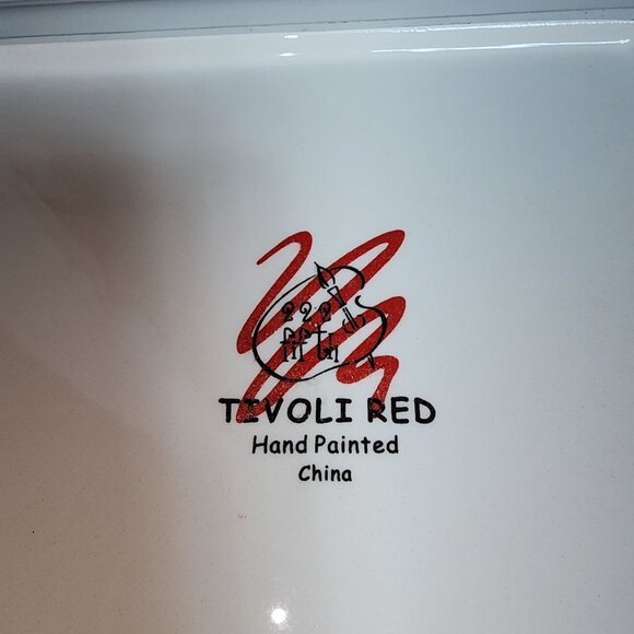 222 Fifth Tivoli Red Christmas Plate Platter 11 Inch Holiday Holly Deer Festive - Picture 4 of 5